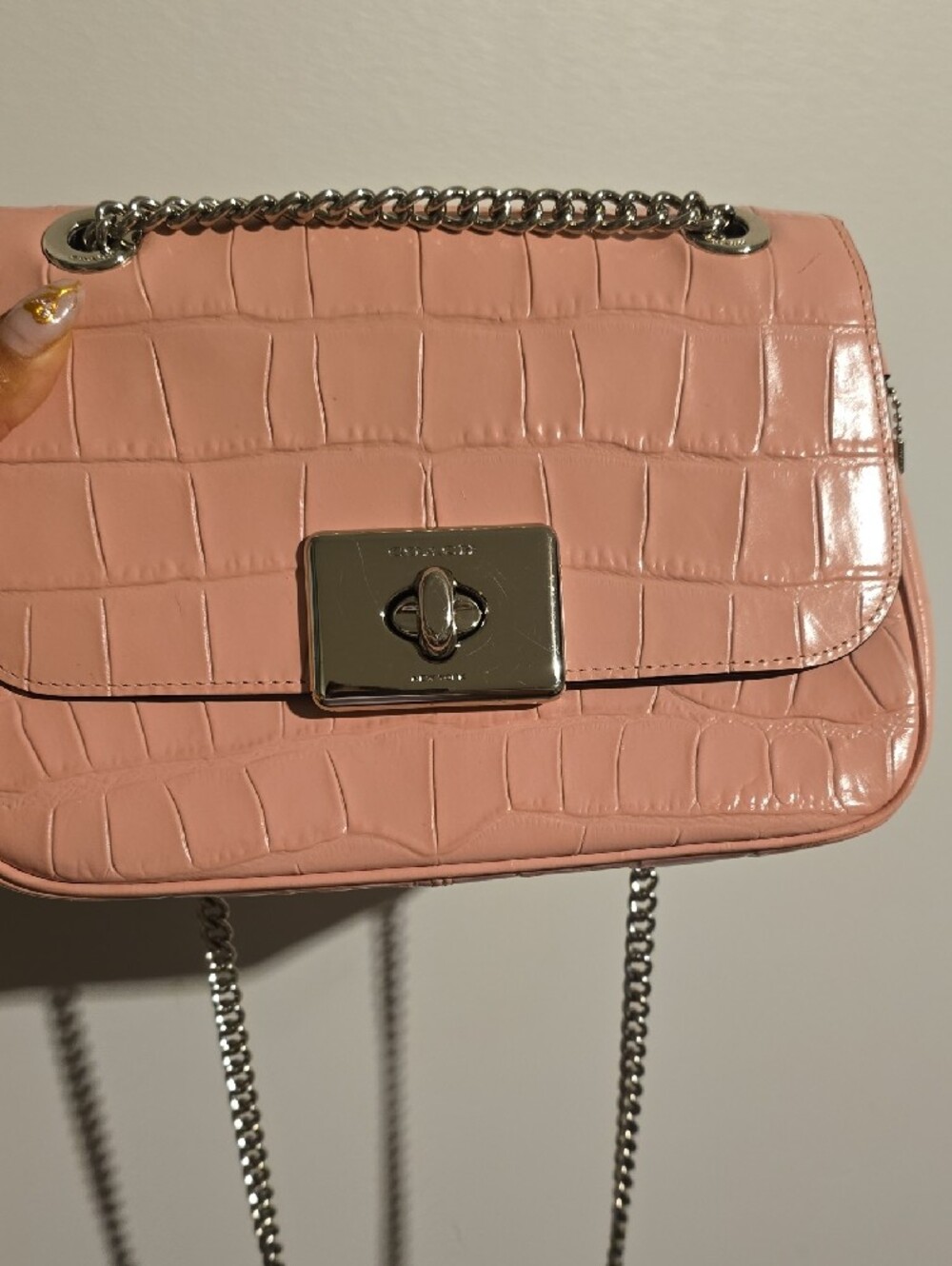 Coach Pink Croc-Embossed Chain Shoulder Bag